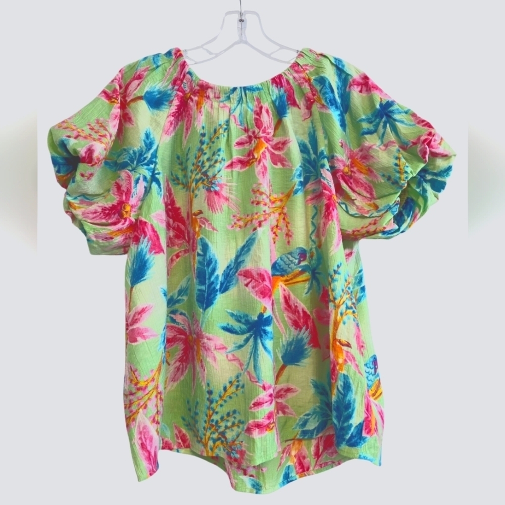 Easel Colorful Floral Puff Sleeve Blouse Size Small